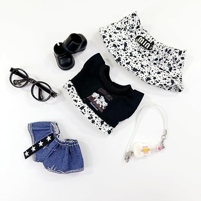 Stylish 17cm Doll Clothes(NO Dolls), Cute Doll Outfits with Hat + Top + Pants + Glasses + Shoes, Adorable Dolls Clothes Accessories for Dress Up