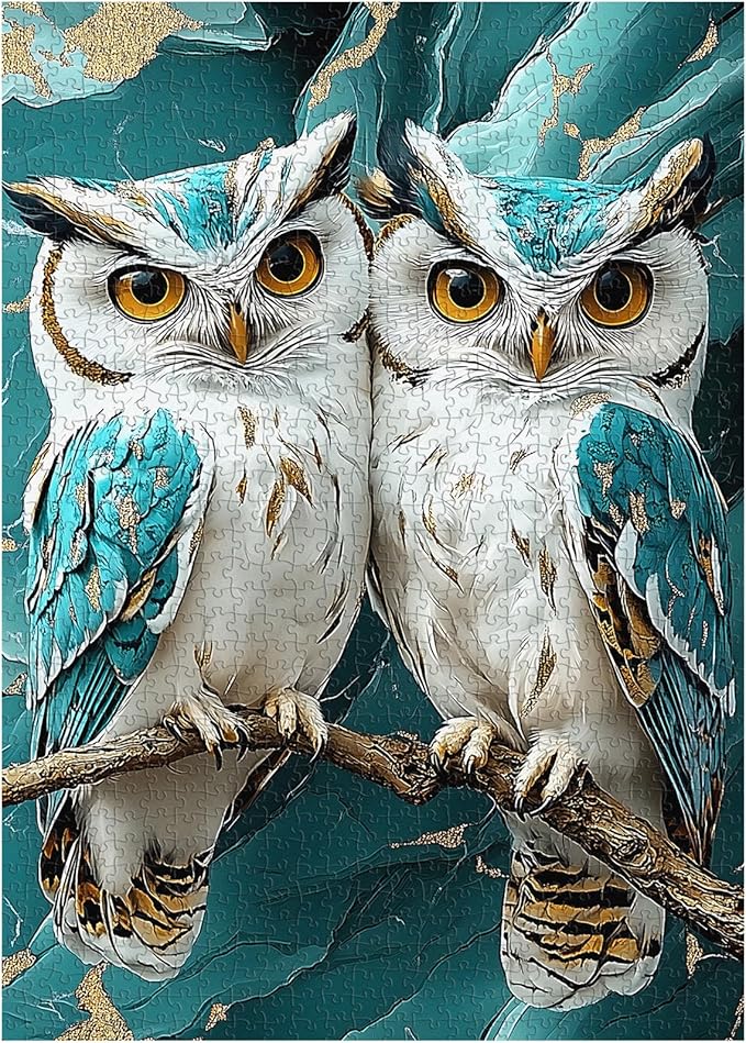 PICKFORU Owl Jigsaw Puzzles 1000 Pieces, Marble Art Owls Puzzles for Adults, Stone Carving Animal 1000 Piece Puzzle Hard Challenging