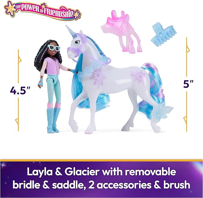 Unicorn Academy, Layla & Glacier Power of Friendship Set with Translucent Saddle & 2 Power Accessories, Dolls & Unicorn Toys for Girls Ages 4 and up