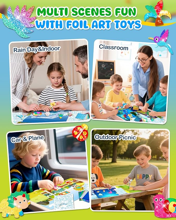 Baobrava Foil Fun Art Craft Kit - Animal Arts and Crafts for Kids 4-8 - DIY Creative Activity Travel Toys - Foam Stickers Books - Birthday Gift for Boys Girls - Easter Gifts