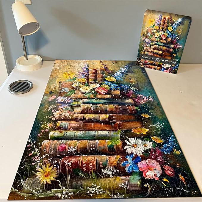 Vintage Book Puzzle for Adults，PICKFORU Wildflower Pages Jigsaw Puzzle 1000 Pieces,Retro Plant Floral Puzzle, Book Aesthetic Puzzle for Book Lover