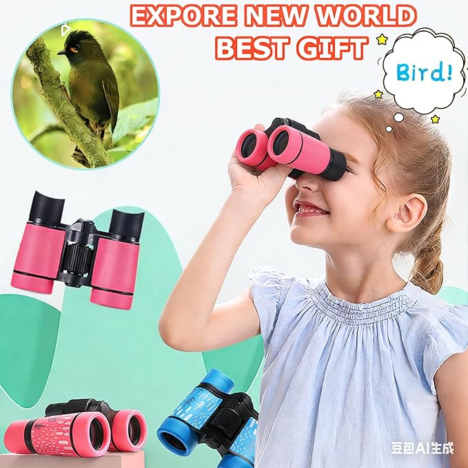 Kids Binoculars Best Gifts for 3-12 Years Boys Girls High-Resolution Optics Shockproof Mini Compact Binocuolar Toys Folding Small Telescope for Bird Watching Camping Outdoor Play
