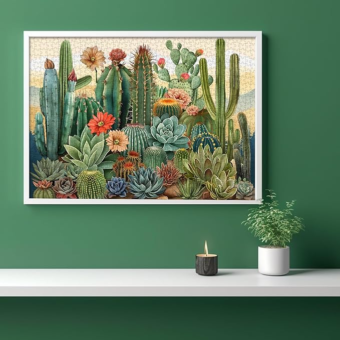 Vintage Cactus Plant Puzzles for Adults 1000 Pieces and up, PICKFORU Retro Succulents Puzzles as Home Decor, Flower Puzzle for Plant Lovers