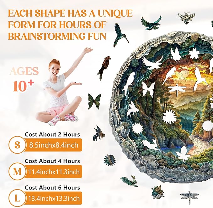 Wooden Puzzles for Adults, 3D Vision Effect-3D Cave Forest Wood Puzzles Adult, Unique Shaped Wooden Jigsaw Puzzle, Creative Gifts for Friends/Family/Puzzle Lovers, Home Decor(S-8.5 * 8.4in 100pcs)