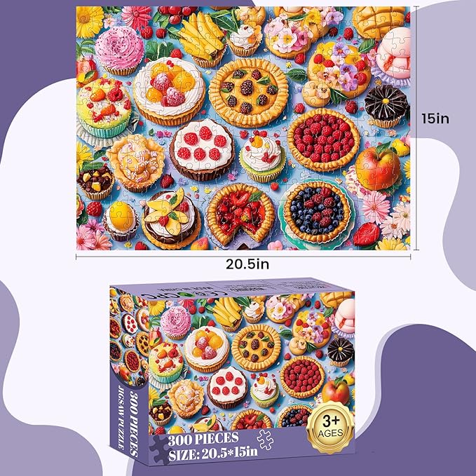 300 Piece Puzzles for Adults, Jigsaw Puzzles 300 Pieces for Adult Delicious Pie Dessert Puzzle for Adults 300 Pieces Recycled Cardboard Jigsaw Puzzles Challenging Game Birthday Party Gift
