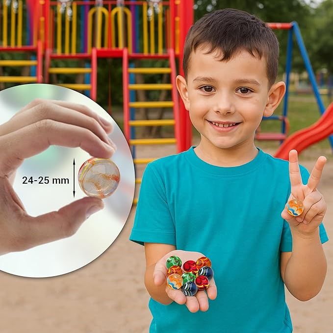 ARSUK Large Glass Shooter Marbles for Decoration 25mm/1 inch 10pcs Assorted Colour Marble Game, Marble Run Accessories Learning and Recreational, Sports & Outdoor Play (10pcs Handmade Marbles)