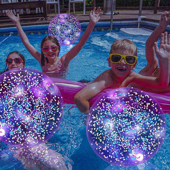 12 Pack 12 Inch Glow in The Dark LED Beach Ball Jumbo Confetti Glitters Inflatable Ball Swimming Pool Game for Party Pool Summer