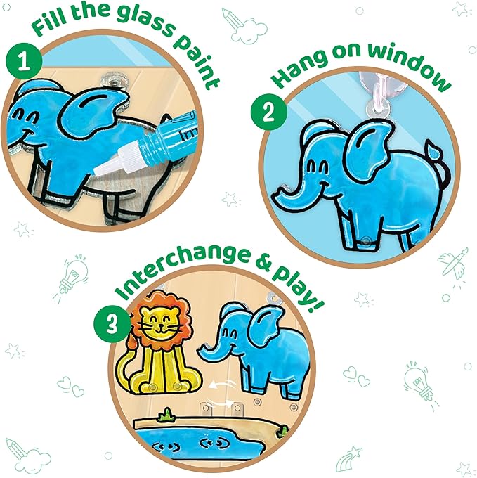 Imagimake Window Art Jungle | 16-Piece Glass Paint & Suncatcher Kit | Craft & Discover Animals | 5 Year Old Boy Gifts | Birthday Gifts for Boys & Girls Ages 5,6,7,8,9,10,11,12 | Easter Gifts for Kids