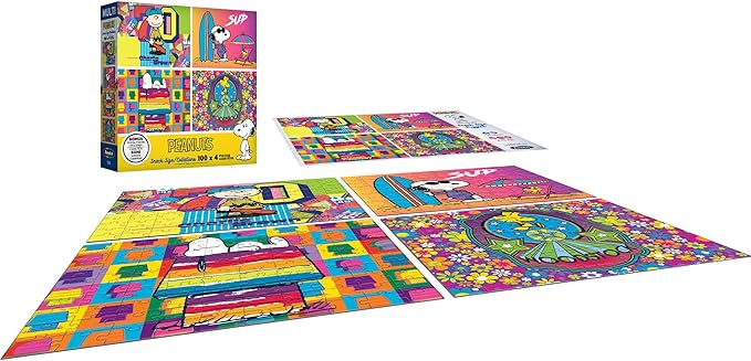 RoseArt - Snack Size Multi-Puzzle Set - Peanuts - 4 x 100 Piece Jigsaw Puzzle for Adults