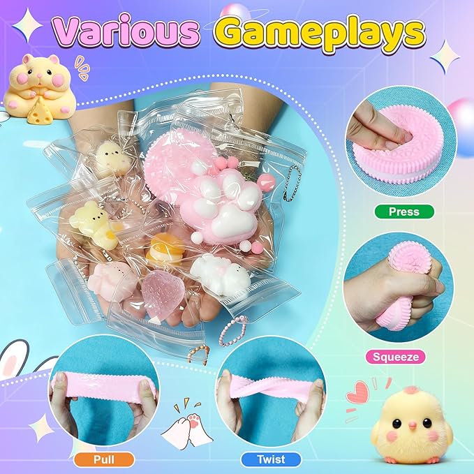 22PCS Squishy Pack, Adorable Squeeze Toys Set ,Fidget Toys Kit for Kids and Adults, Perfect for Classrooms and Offices, Parties, Birthday Gifts (8 Large + 14 Small)