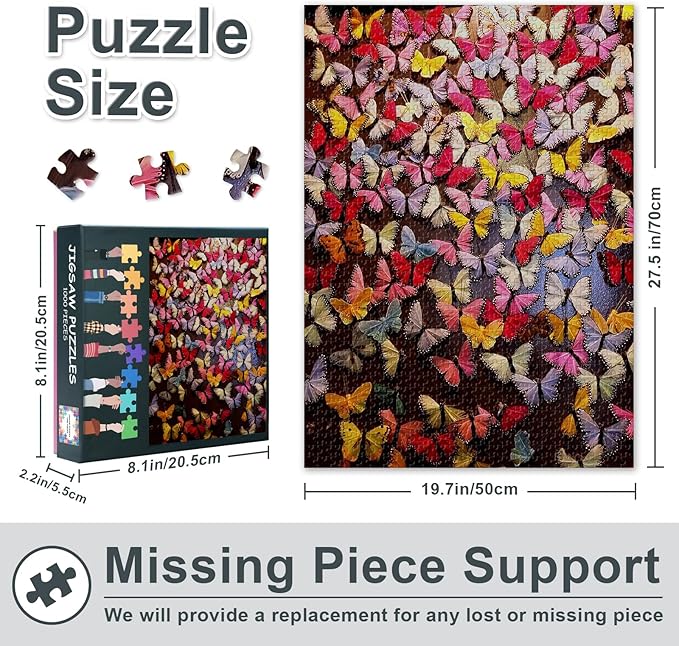 Jigsaw Puzzles 1000 Pieces, Color Butterfly Adult Jigsaw Puzzles, Butterfly Puzzle 1000 Pieces for Adults, Butterflies Puzzle Challenging Game Finished Size 19.5 x 27.5 Inch