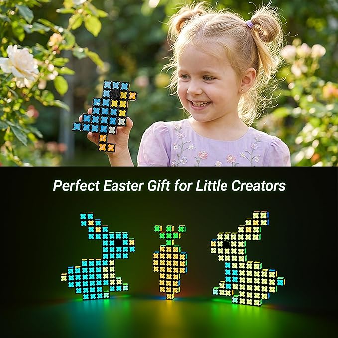 TOSY Magnet Cube 4x4 - 70 Blocks, 560 Magnets, Easter Basket Stuffers for Kids, Multipurpose: Creative Building Blocks, Transformable Fidget Spinner, Puzzle/Infinity Cube, Glowing STEM Toy