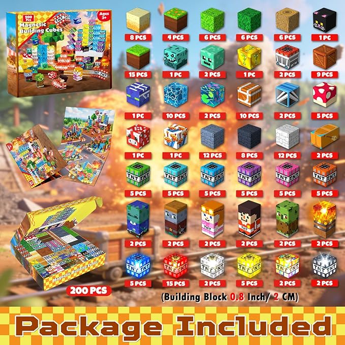 200PCS Magnetic Blocks with Light up Blocks - Magnetic Building Blocks for Kids Ages 4 5 6 7 8 +, TNT Magnetic Light up Building Blocks, STEM Learning Toy, Birthday Gift for Boys & Girls Ages 3-8
