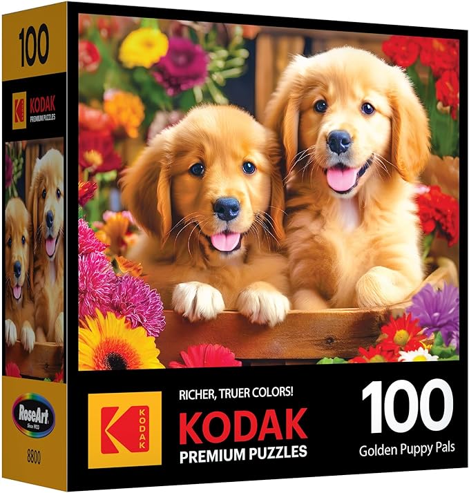 RoseArt - Kodak Premium - Golden Puppy Pals - 100 Piece Jigsaw Puzzle for Adults