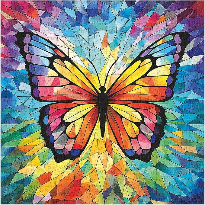 Stained Glass Butterfly Puzzles 1000 Pieces for Adults, Rainbow Mosaic Butterflies Jigsaw Puzzles, Colorful Wall Art Puzzles as Home Decor