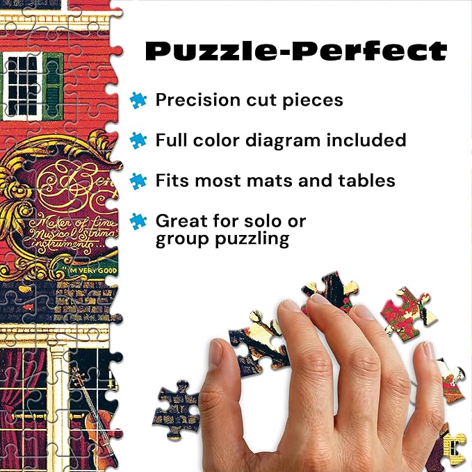 Buffalo Games - Benjamin’s Music Store - Charles Wysocki - 500 Piece Jigsaw Puzzle for Adults - Americana Folk Art Fall Scene with Autumn Colors - Adult Puzzles