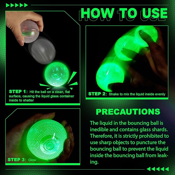Lewtemi 12 Pcs Glow in The Dark Balls Glowing Stick Balls Bulk Lighted Bouncy Rubber Long Lasting Bright Night Party Supplies for Holiday Carnival Goodie Bag Fillers