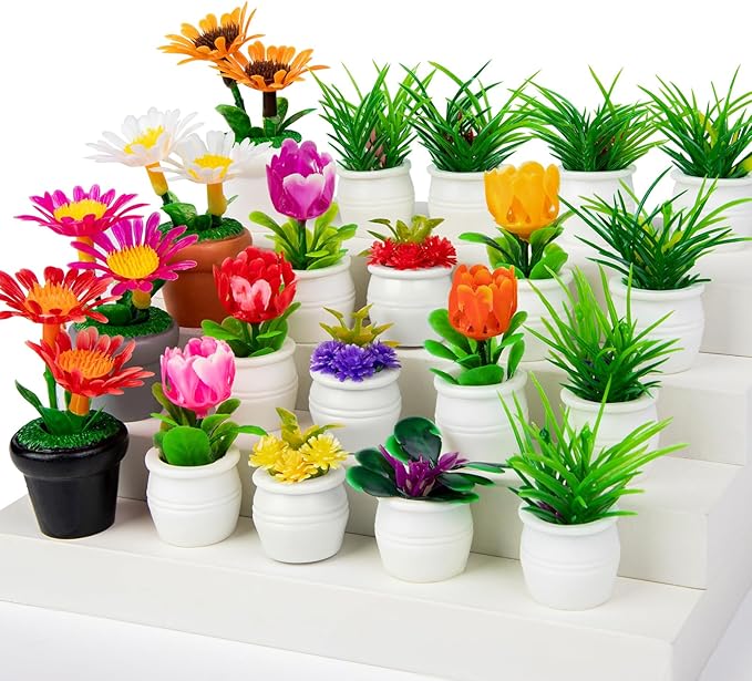 26Pcs Dollhouse Plant, Miniature Bonsai Plant Mini Potted Plants Flower for Dollhouse Decoration, Christmas Birthday Present DIY
