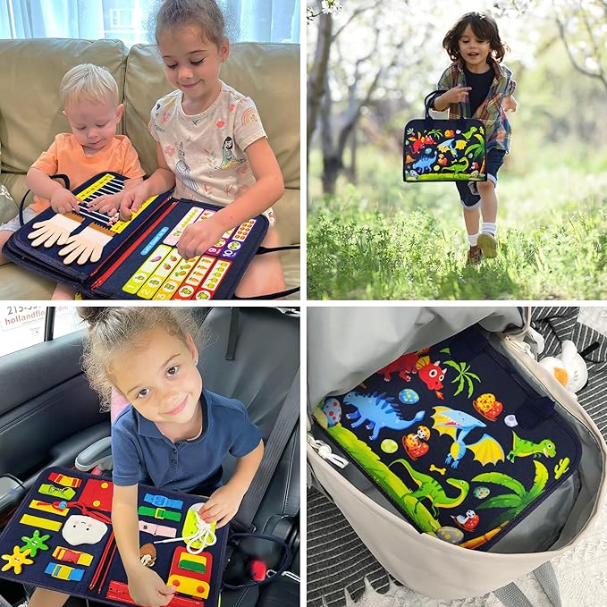 LearnToy Montessori Busy Board for Boys 3 4 5 Year, Sensory Toys for Toddlers 3-6, Ideal for Travel and Preschool - ABCs, 123s, Shapes, Colors, Animals, Weather, Birthday Gifts