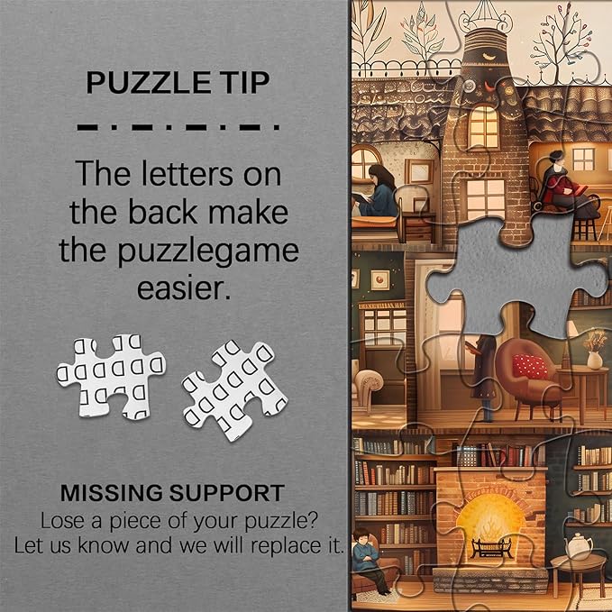Teapot Library Puzzles for Adults 1000 Pieces, PICKFORU Vintage Bookshelf Book Puzzles Room Art, Difficult Unique Reading Room Scene Theme