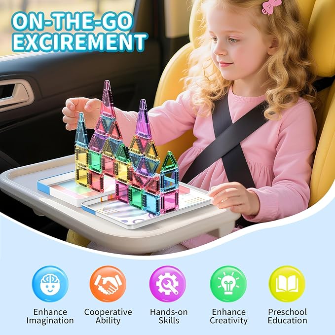 40PCS Mini Magnetic Tiles Travel Set, Portable STEM Building Blocks for Kids with Metal Storage Box, Montessori Sensory Toys for Classroom & Travel, Gift for Boys & Girls