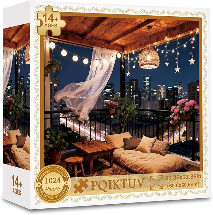 Puzzles for Adults 1024 Pieces Puzzles with Letters on Back Jigsaw Puzzles Night on the Windowsill Puzzle Family Decoration for Valentine Friends Parents（23.86 x 23.86 inches）