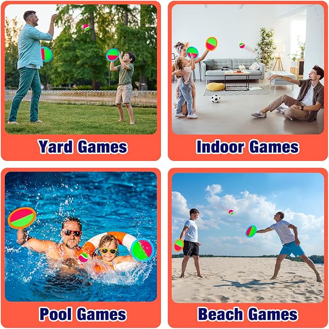 Toss and Catch Ball Game Set - Outdoor & Indoor Activity Toys for Kids - Sticky Paddle Ball Toy for Boys Girls 3 4 5 6 7 8-12 Year Old - Great Games for Beach Pool Yard - Easter Basket Stuffers Gifts