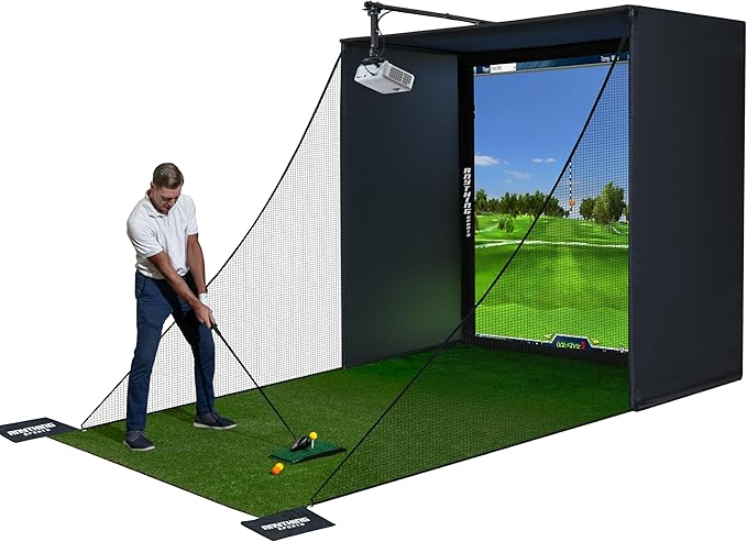 Complete Golf Simulator Enclosure Package – 4K-Ready Impact Screen with Blackout Cage, Projector Mount, Frame Poles, Side Shank Nets | Indoor & Garage Practice | Easy Setup | 12-Month Warranty