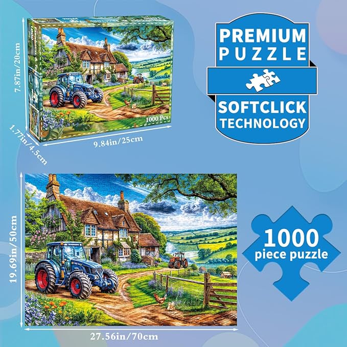 Jigsaw Puzzles for Adults 1000 Piece Puzzle for Adults 1000 Pieces Puzzle 1000 Pieces-Country Farmhouse & Tractors