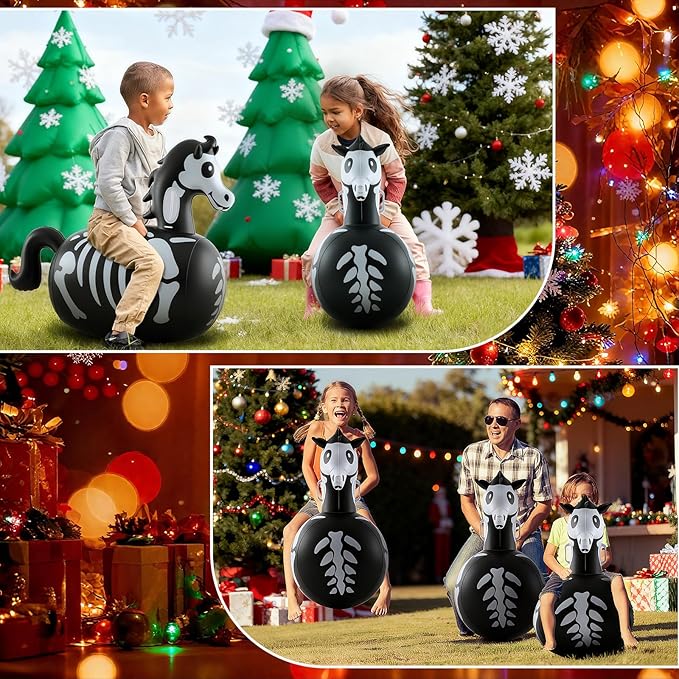 Hiboom 2 Pcs Horse Inflatable Bouncy Toys 51 Inch Large Black Horse Inflatable Hopping Toys Ride On Bouncer Animal Toy for Christmas Girls Boys Hopper Gifts Birthday Party Games Ages 6 and up