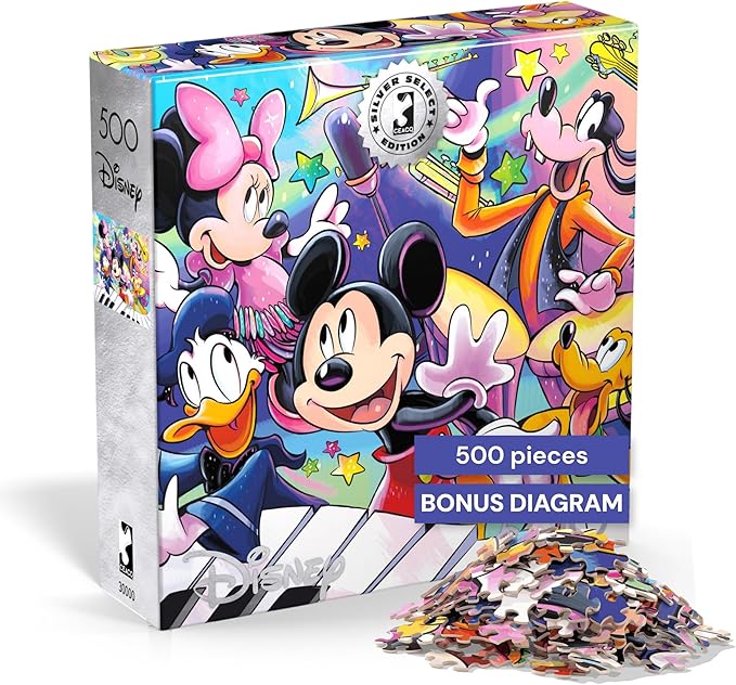 Buffalo Games Silver Select Mickey’s Music Jigsaw Puzzle, 500 Piece Puzzle for Adults, Mickey Mouse Disney Art, Premium Giftable Box