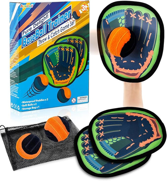 Toss and Catch Ball Game - Baseball Glove Style - Toddler Activity Toys for Boys Girls 3 4 5 6-8 Year Old - Birthday Gifts Easter Basket Stuffers - Kids Outdoor & Indoor Games for Beach Yard Lawn