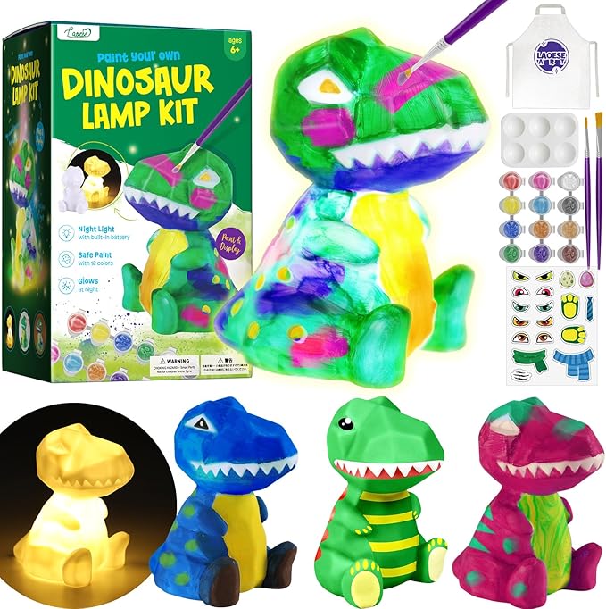 Paint Your Own Dinosaur Lamp Kit, Art Supplies Kids Paint Set, Arts and Crafts for Kids Ages 8-12, Dinosaur Toys Girls Boys Birthday Easter Gifts for Kids Ages 3 4 5 6 7 8 9 10 11 12+