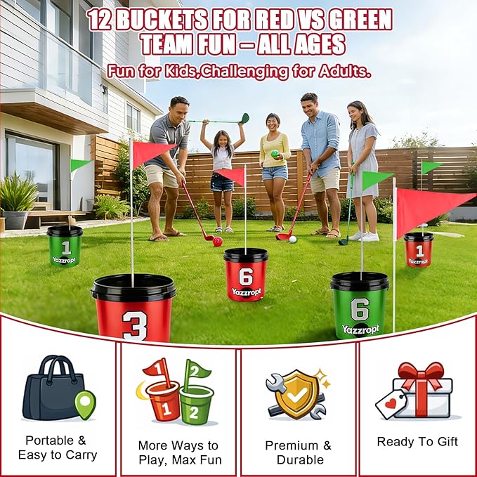 Giant 3-in-1 Outdoor Backyard Party Game Set – Bucket Golf, Yard Pong Basketball & Toss Games – Large Outdoor/Indoor Lawn Games for Adults & Families, Beach & Camping