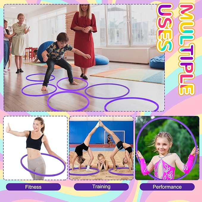 Poen 10 Pcs Exercise Hoop for Kids Detachable Adjustable Plastic Toy Colored Hoop Circles Playground Toys for Teens Games Gymnastics Dog Agility Equipment Party Decor, 28 Inch(Purple)