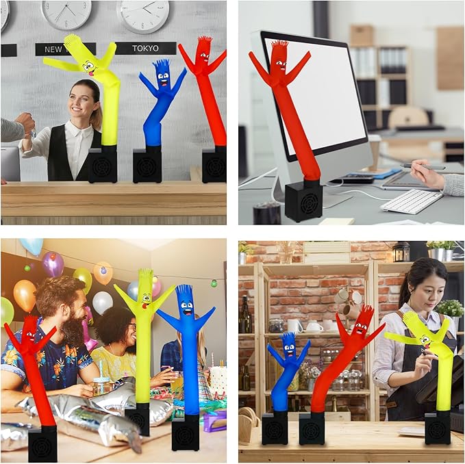 Poen 3 Pcs Mini Inflatable Tube Man White Elephant Gift Funny Gag Birthday Wacky Waving Inflatable Guy with Blower Desktop Mini Dancer Gift for Women Party Decoration(Smile)