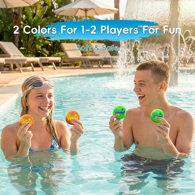 Water Stone Skipping Discs Set 4 Pack – Fun Pool Toys for Kids All Ages – Water Bouncing Skip Ball Toy for Boys & Girls – Best Games Gifts with Your Friends & Family at the Beach, Lake or Pool