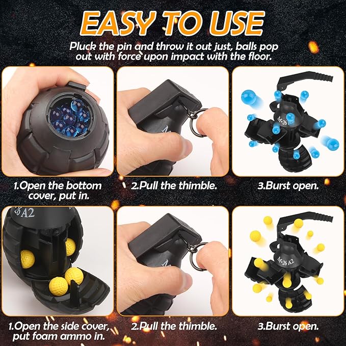 Toy-Hand Grenade for CS Battle Game,with 9 Foam Ammo Black Fun Impact Tactical CS-Grenade Toys Halloween Outdoor Team Sport for Age 14 Years Old and up and Adults