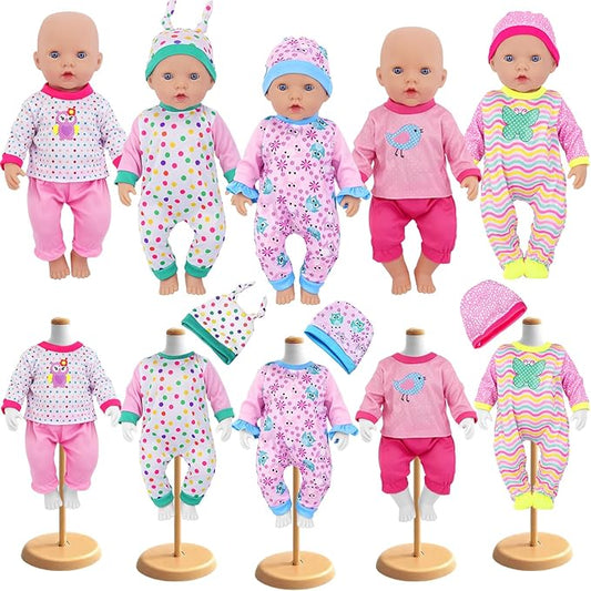 UNICORN ELEMENT 5 Sets Baby Doll Clothes for 14-18 Inch Dolls, 16 Inch Baby Doll Pjs Clothes Outfits and Accessories for New Born Dolls