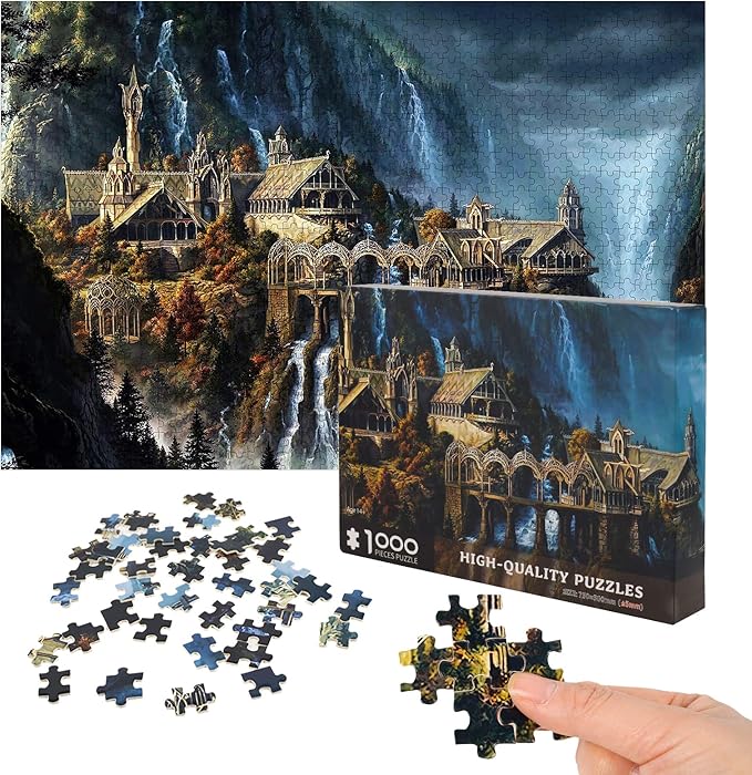 Lord of The Rings 1000 Piece Puzzle for Adults - Waterfall Town Artwork Jigsaw Family Game