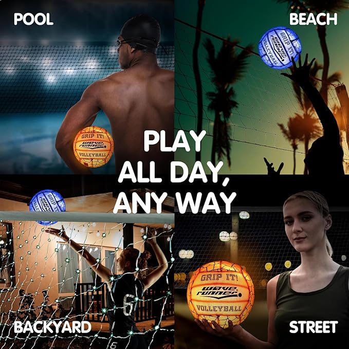 Wave Runner Waterproof Volleyball with Sure-Grip Technology - Beach & Pool Volley Ball for Kids, Teens, Adults | Outdoor Sports Gear for Day & Night Play