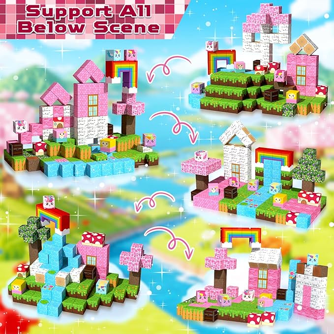 Goody King 150PCS Magnetic Blocks - Unicorn Magnetic Building Blocks, Stacking Magnets for Kids, Strong Magnets, Sensory Toy for STEM Learning Toys for Kids 3+ Boys and Girls Easter Birthday Gifts