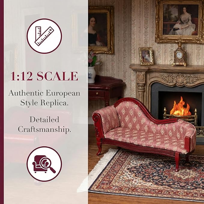 Angoily Miniature Chaise Lounge Scale Vintage Floral Sofa Elegant Dollhouse Furniture Accessory for Living Decor Craftsmanship Timeless European Style