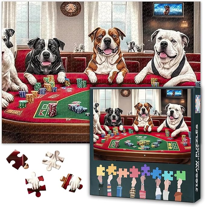 Jigsaw Puzzle 1000 Pieces for Adults, Cute Dogs Playing Poker at The Casino Adult Puzzles, 1000 Piece Puzzles, Puzzle Jigsaw Educational Finished Size 19.5 x 27.5 Inch