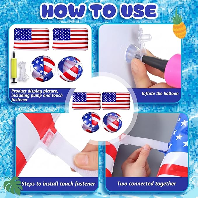 5 Pcs Inflatable 4th of July Pool Float USA 250th Anniversary American Flag Star Beach Balls Large 20'' Red White and Blue Inflatable Balls Independence Day Patriotic Decoration for Summer Pool