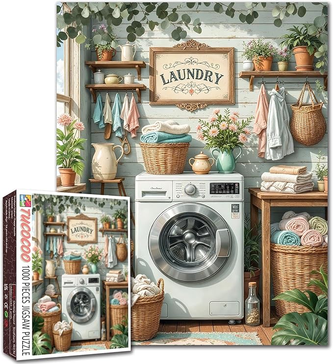 Mother's Day Puzzles 1000 Pieces for Adults, Laundry Room Scene Puzzle for Challenging Family Activity Games DIY Puzzle for Home Wall Decor Gifts - 19.7 x 27.6 Inches