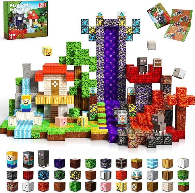 100 PCS 0.8in Magnetic Blocks - Easter Toys for Kids, Magnetic Building Blocks Cubes, Stacking Magnets, School STEM Toys Birthday Gifts for Boys and Girls Age 3+ Years Old (Theme: Portal)