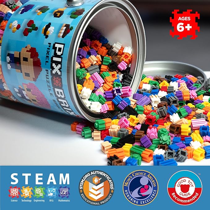 Pix Brix Pixel Art Puzzle Bricks Bucket – 1,500 Piece Pixel Art Kit with 12 Colors, Dark Palette – Interlocking Building Bricks, 2D and 3D Builds – Stem Toys, Ages 6 Plus