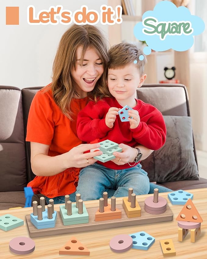 Tonberless Montessori Toys for 1 2 3 Year Old Boy Girl, Toys for Ages 2-4 Toddlers Kids Baby, 1 2 Year Old Birthday Gifts, Wooden Learning Puzzles Easter Basket Stuffers Toys for Toddlers 1-3
