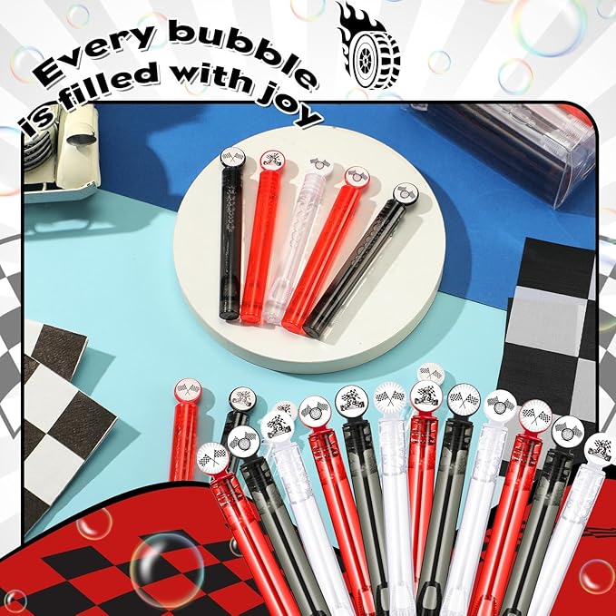24 Pcs Race Car Party Favors Race Car Bubble Wands for Kids Racecar Wheels Themed Birthday Party Supplies Classroom Prizes Stuffers Goodie Bag Piñata Fillers